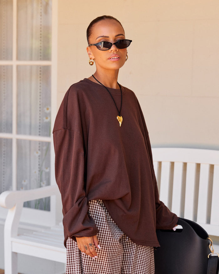 Long Sleeve Essentials Tee | Brown