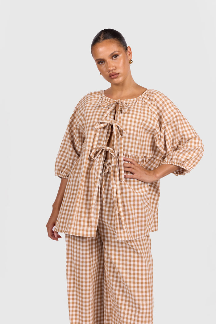 FINAL SALE | Florence Top | Caramel Gingham