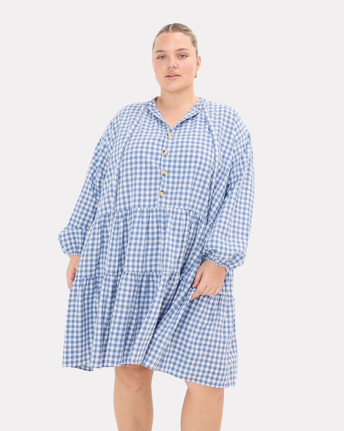 FINAL SALE | Avalon Smock Dress | Blue Gingham