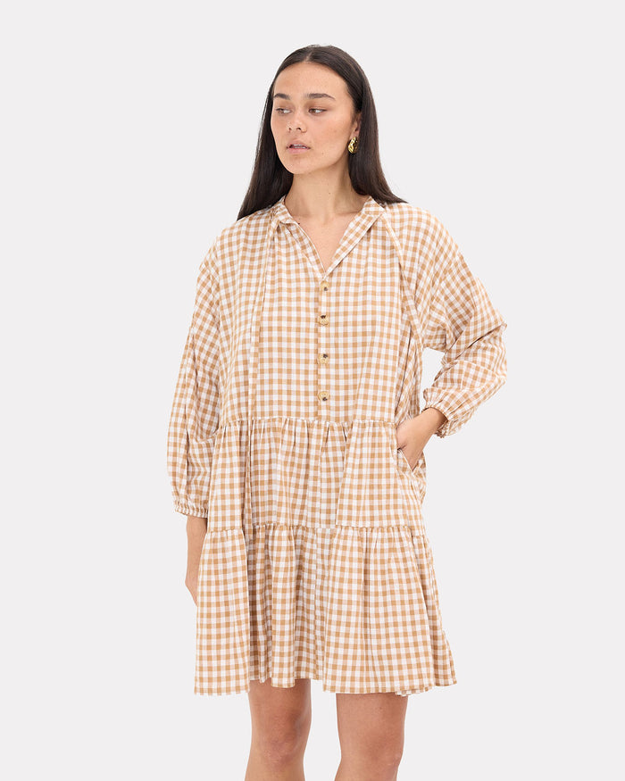 FINAL SALE | Avalon Smock Dress | Caramel Gingham