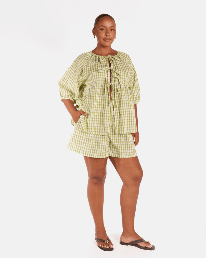 FINAL SALE | Florence top | Pear Gingham Embroidery
