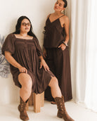 Harper Dress in Chocolate - Breastfeeding and Postpartum Friendly - The Lullaby Club