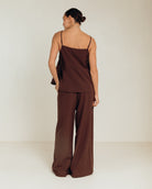 Lola Pants in Chocolate Pinstripe - Maternity & Postpartum Friendly Trousers - The Lullaby Club