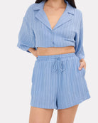 Matilda Shorts in Sky Crepe - Adjustable Elastic Waistband - The Lullaby Club