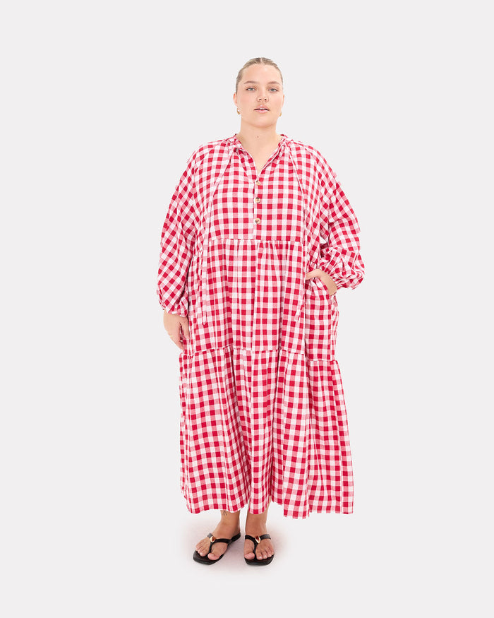 FINAL SALE | Maxi Avalon Smock Dress | Red Gingham
